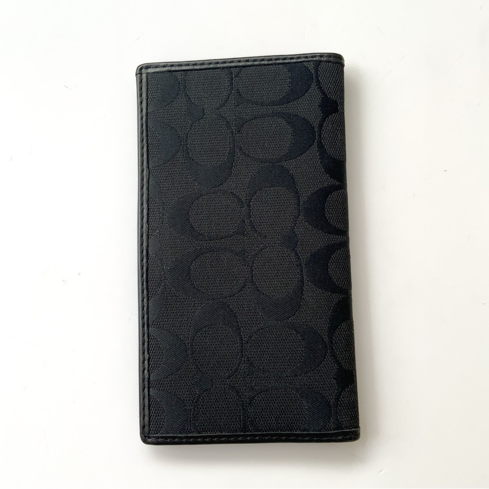 Coach Black Monogram Fabric Leather Checkbook Holder - Picture 2 of 5